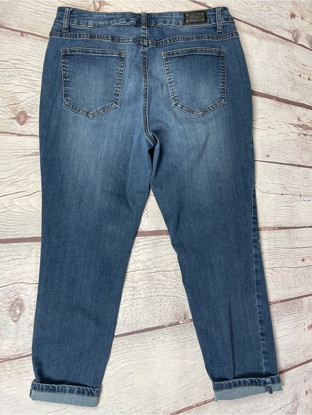 EARL unique blue skinny ankle jeans with floral embroidery, size 12P - Picture 7 of 12